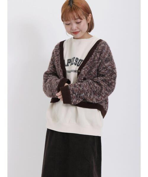 Samansa Mos2(サマンサ モスモス)の「◎MIXブークレーVネックショートカーディガン(カーディガン/ボレロ・レディース・ベージュ/ブラウン/イエロー・F)」の5枚目の写真