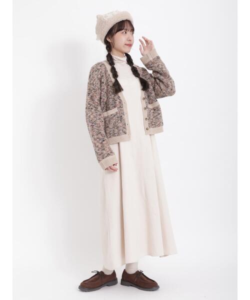 Samansa Mos2(サマンサ モスモス)の「◎MIXブークレーVネックショートカーディガン(カーディガン/ボレロ・レディース・ベージュ/ブラウン/イエロー・F)」の11枚目の写真