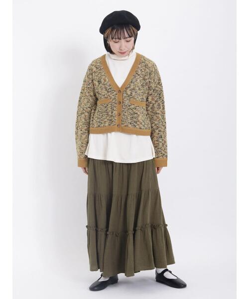 Samansa Mos2(サマンサ モスモス)の「◎MIXブークレーVネックショートカーディガン(カーディガン/ボレロ・レディース・ベージュ/ブラウン/イエロー・F)」の14枚目の写真