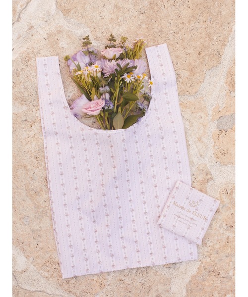 Maison de FLEUR(メゾンドフルール)の「ストライプフラワープリントエコバッグ(エコバッグ/サブバッグ・レディース・ピンクベージュ・FREE)」の1枚目の写真