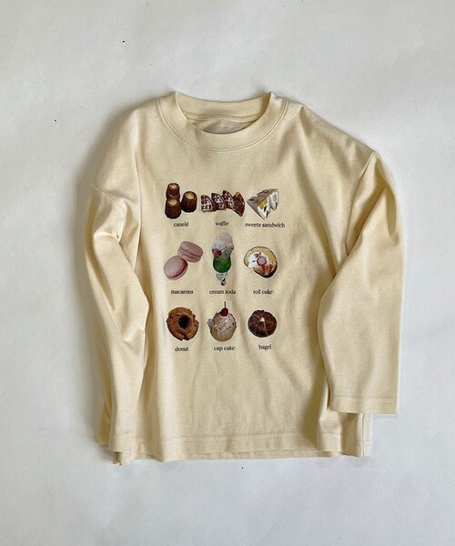 aBity select(アビティセレクト)の「スイーツ / アニマル(犬/猫) プリント ロゴ スパンフライス長袖Tシャツ(Tシャツ/カットソー・キッズ・杢グレー/ベージュ/アイボリー・110/90/100/120)」の6枚目の写真