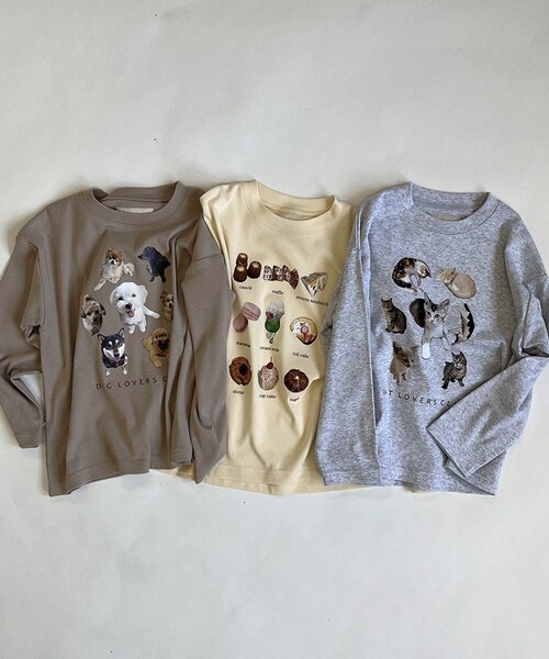 aBity select(アビティセレクト)の「スイーツ / アニマル(犬/猫) プリント ロゴ スパンフライス長袖Tシャツ(Tシャツ/カットソー・キッズ・杢グレー/ベージュ/アイボリー・110/90/100/120)」の8枚目の写真
