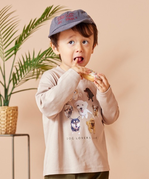 aBity select(アビティセレクト)の「スイーツ / アニマル(犬/猫) プリント ロゴ スパンフライス長袖Tシャツ(Tシャツ/カットソー・キッズ・杢グレー/ベージュ/アイボリー・110/90/100/120)」の3枚目の写真