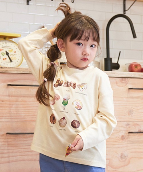 aBity select(アビティセレクト)の「スイーツ / アニマル(犬/猫) プリント ロゴ スパンフライス長袖Tシャツ(Tシャツ/カットソー・キッズ・杢グレー/ベージュ/アイボリー・110/90/100/120)」の9枚目の写真