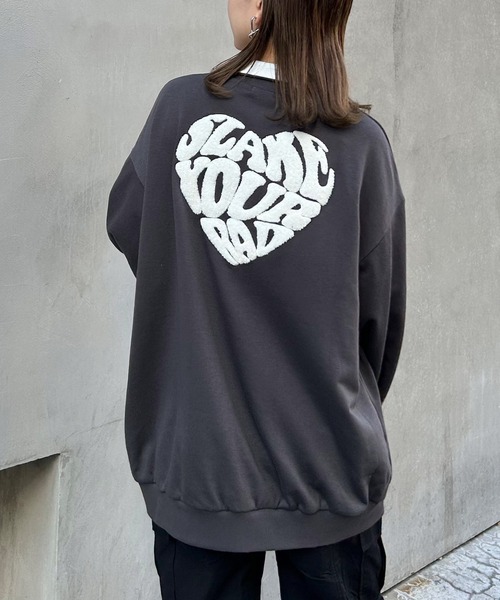 INGNI（イング）の「ハーフZIP襟配色BACKサガラハートチュニック（スウェット・レディース・グレー/チャコールグレー/オートミール・M）」の2枚目の写真