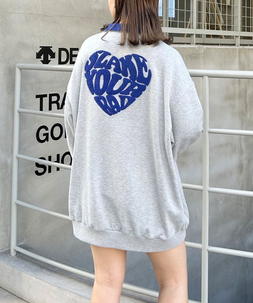 INGNI（イング）の「ハーフZIP襟配色BACKサガラハートチュニック（スウェット・レディース・グレー/チャコールグレー/オートミール・M）」の6枚目の写真