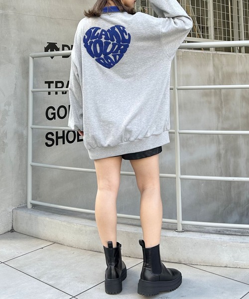 INGNI（イング）の「ハーフZIP襟配色BACKサガラハートチュニック（スウェット・レディース・グレー/チャコールグレー/オートミール・M）」の9枚目の写真