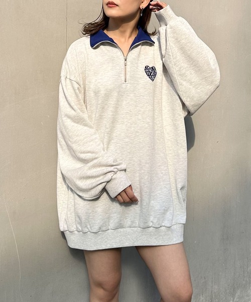 INGNI（イング）の「ハーフZIP襟配色BACKサガラハートチュニック（スウェット・レディース・グレー/チャコールグレー/オートミール・M）」の14枚目の写真