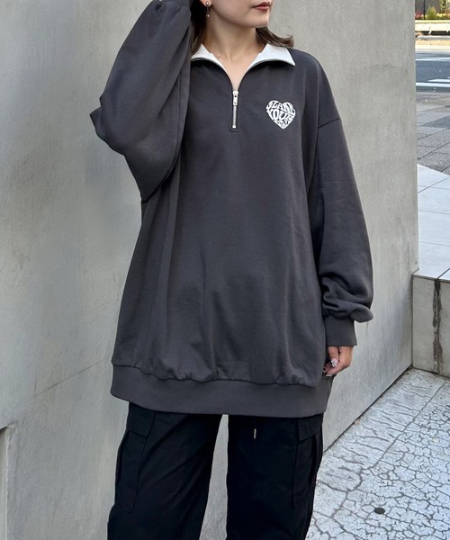 INGNI（イング）の「ハーフZIP襟配色BACKサガラハートチュニック（スウェット・レディース・グレー/チャコールグレー/オートミール・M）」の10枚目の写真