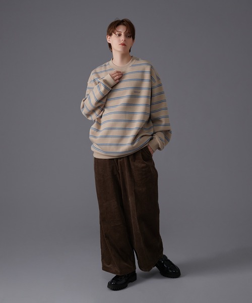 ONCILY(オンシェリー)の「BORDER LOOSE SWEAT / ボーダールーズスウェット(スウェット・メンズ・ネイビー/ベージュ・LARGE/MEDIUM)」の18枚目の写真