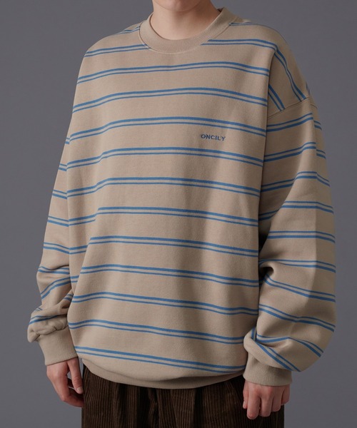 ONCILY(オンシェリー)の「BORDER LOOSE SWEAT / ボーダールーズスウェット(スウェット・メンズ・ネイビー/ベージュ・LARGE/MEDIUM)」の15枚目の写真