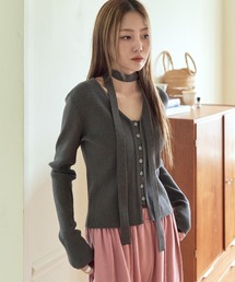 UNE MANSION | [UNE ORIGINAL] フロントボタンVネックカーディガン＆マフラースカーフSET ITEM(ニット/セーター)