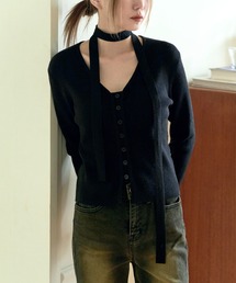 UNE MANSION | [UNE ORIGINAL] 【2023F/W新作アイテム】フロントボタンVネックカーディガン＆マフラースカーフSET ITEM(ニット/セーター)