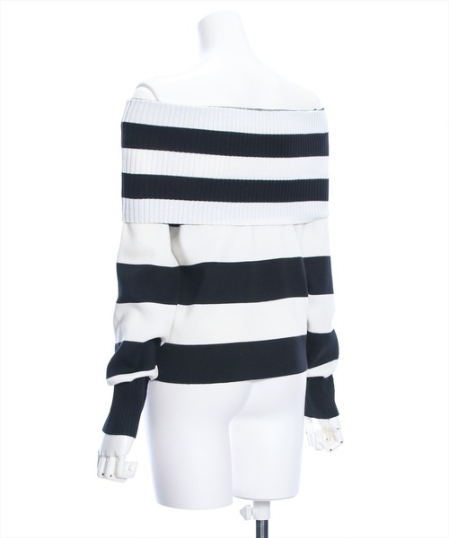 clear（クリア）の「≪再入荷≫オフショル長袖ニットトップス［フェミニン 着回し抜群 スタイルアップ］（ニット/セーター・レディース・ブラック/オフホワイト/ブラック×ホワイト・F）」の12枚目の写真