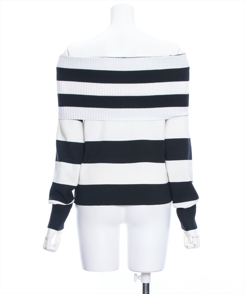 clear（クリア）の「≪再入荷≫オフショル長袖ニットトップス［フェミニン 着回し抜群 スタイルアップ］（ニット/セーター・レディース・ブラック/オフホワイト/ブラック×ホワイト・F）」の13枚目の写真