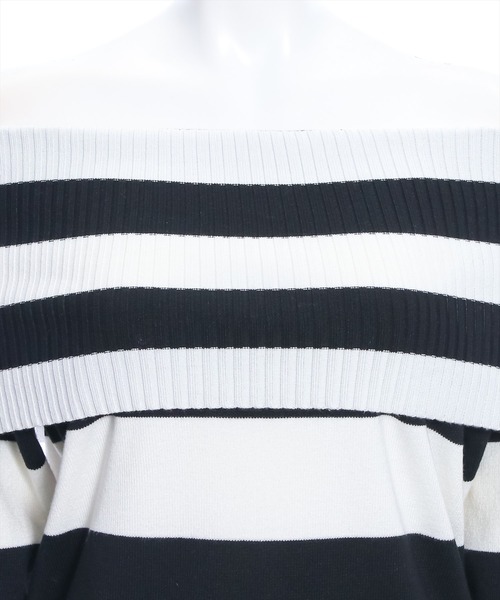 clear（クリア）の「≪再入荷≫オフショル長袖ニットトップス［フェミニン 着回し抜群 スタイルアップ］（ニット/セーター・レディース・ブラック/オフホワイト/ブラック×ホワイト・F）」の14枚目の写真