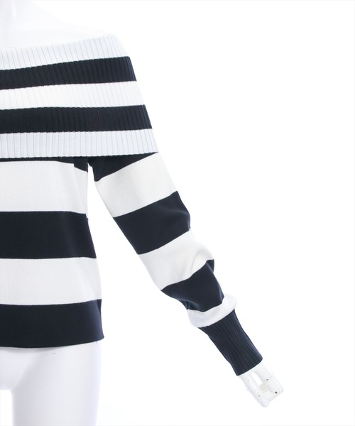 clear（クリア）の「≪再入荷≫オフショル長袖ニットトップス［フェミニン 着回し抜群 スタイルアップ］（ニット/セーター・レディース・ブラック/オフホワイト/ブラック×ホワイト・F）」の15枚目の写真