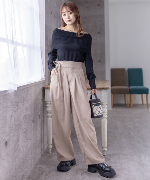 clear（クリア）の「≪再入荷≫オフショル長袖ニットトップス［フェミニン 着回し抜群 スタイルアップ］（ニット/セーター・レディース・ブラック/オフホワイト/ブラック×ホワイト・F）」の17枚目の写真