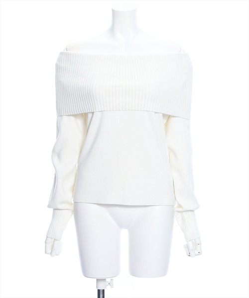 clear（クリア）の「≪再入荷≫オフショル長袖ニットトップス［フェミニン 着回し抜群 スタイルアップ］（ニット/セーター・レディース・ブラック/オフホワイト/ブラック×ホワイト・F）」の8枚目の写真