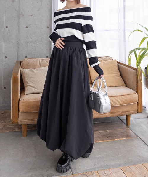 clear（クリア）の「≪再入荷≫オフショル長袖ニットトップス［フェミニン 着回し抜群 スタイルアップ］（ニット/セーター・レディース・ブラック/オフホワイト/ブラック×ホワイト・F）」の6枚目の写真