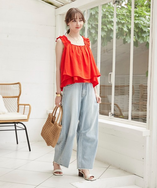 ANGIE（アンジー）の「カーブパンツ（デニムパンツ・レディース・ブルー/ホワイト/ネイビー・FREE）」の3枚目の写真