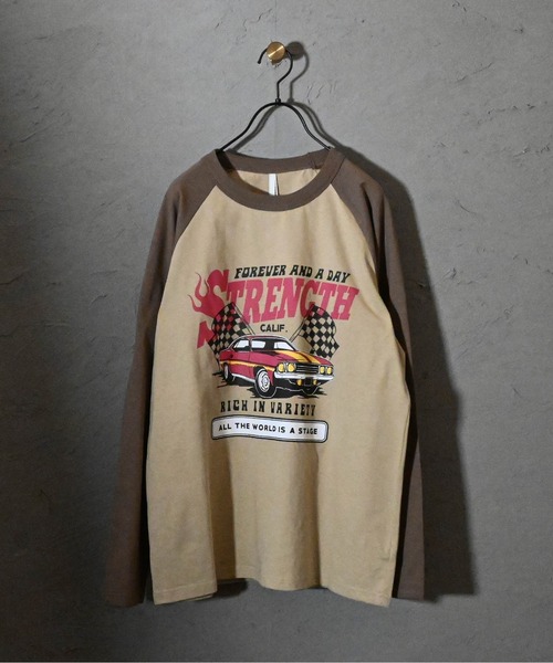Ritzy(リッツィー)の「16/天竺ラグラン 切り替えプリント Tシャツ(STRENGTH) レディース メンズ(Tシャツ/カットソー・メンズ・アッシュ/ホワイト/ベージュ・LARGE/MEDIUM/X-LARGE)」の3枚目の写真