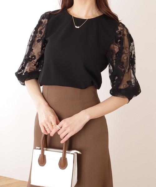 Lace Ladies(レースレディース)の「レース袖 切替え 7分袖 クルーネック プルオーバー(シャツ/ブラウス・レディース・ホワイト/ピンク/ネイビー/ブラック・S/FREE)」の7枚目の写真