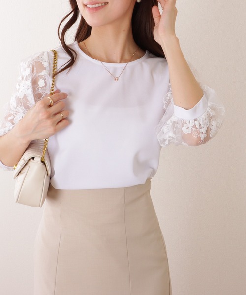 Lace Ladies(レースレディース)の「レース袖 切替え 7分袖 クルーネック プルオーバー(シャツ/ブラウス・レディース・ホワイト/ピンク/ネイビー/ブラック・S/FREE)」の15枚目の写真