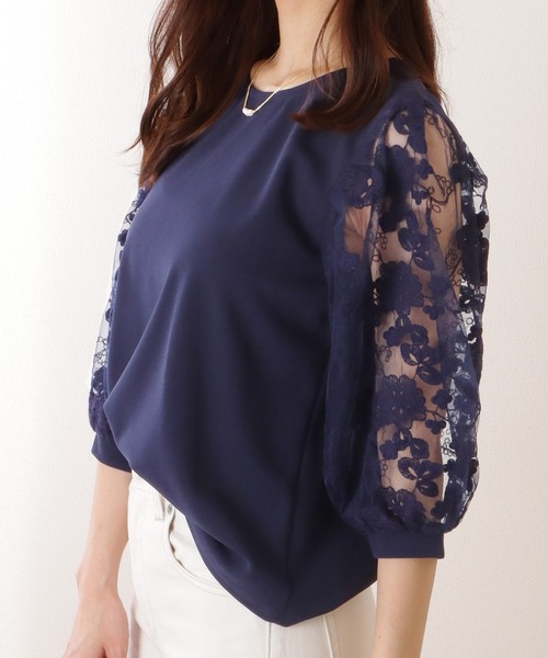 Lace Ladies(レースレディース)の「レース袖 切替え 7分袖 クルーネック プルオーバー(シャツ/ブラウス・レディース・ホワイト/ピンク/ネイビー/ブラック・S/FREE)」の13枚目の写真