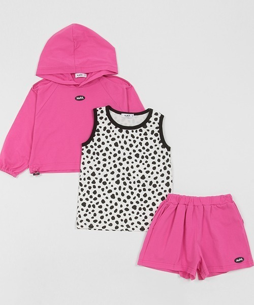 X-girl Stages（エックスガールステージス）の「肩開きパーカー+総柄タンクトップ+ショートパンツ（パーカー・キッズ・ブラック/カーキ/ピンク・130cm/120cm/100cm/140cm/110cm/90cm）」の21枚目の写真