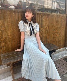 Cheek | 配色フリルプリーツボウタイワンピース(ワンピース)