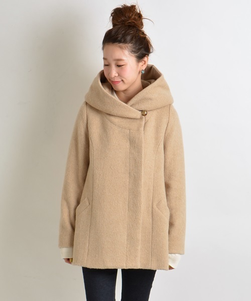 Khaju（カージュ）の「Khaju: フードフレアコート□（その他アウター・レディース・ベージュ/ネイビー・ONE SIZE）」の10枚目の写真