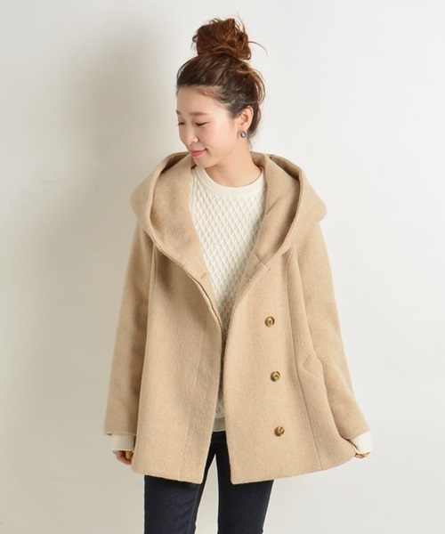 Khaju（カージュ）の「Khaju: フードフレアコート□（その他アウター・レディース・ベージュ/ネイビー・ONE SIZE）」の11枚目の写真