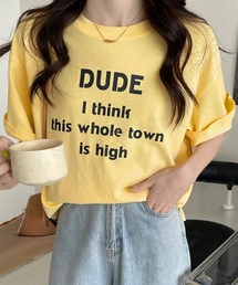 英字ロゴプリント半袖Tシャツスリット入り