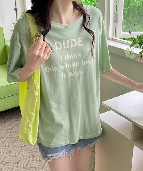 Miniministore（ミニミニストア）の「英字ロゴプリント半袖Tシャツスリット入り（Tシャツ/カットソー・レディース・ホワイト/イエロー/ライトブルー/ミント・L/M/XL）」の6枚目の写真