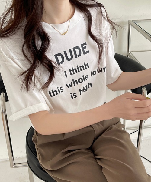 Miniministore（ミニミニストア）の「英字ロゴプリント半袖Tシャツスリット入り（Tシャツ/カットソー・レディース・ホワイト/イエロー/ライトブルー/ミント・L/M/XL）」の9枚目の写真