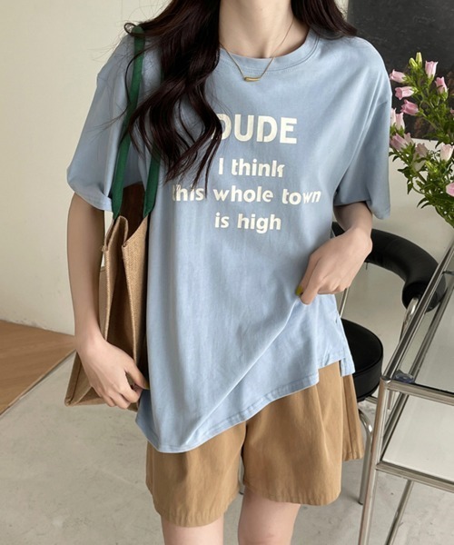 Miniministore（ミニミニストア）の「英字ロゴプリント半袖Tシャツスリット入り（Tシャツ/カットソー・レディース・ホワイト/イエロー/ライトブルー/ミント・L/M/XL）」の10枚目の写真