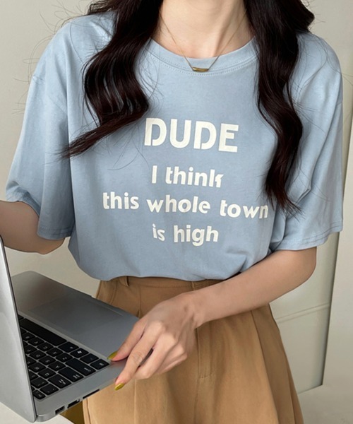 Miniministore（ミニミニストア）の「英字ロゴプリント半袖Tシャツスリット入り（Tシャツ/カットソー・レディース・ホワイト/イエロー/ライトブルー/ミント・L/M/XL）」の11枚目の写真