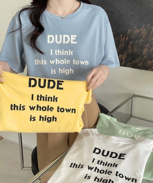 Miniministore（ミニミニストア）の「英字ロゴプリント半袖Tシャツスリット入り（Tシャツ/カットソー・レディース・ホワイト/イエロー/ライトブルー/ミント・L/M/XL）」の12枚目の写真