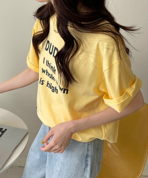 Miniministore（ミニミニストア）の「英字ロゴプリント半袖Tシャツスリット入り（Tシャツ/カットソー・レディース・ホワイト/イエロー/ライトブルー/ミント・L/M/XL）」の14枚目の写真
