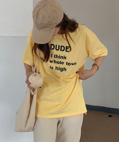 Miniministore（ミニミニストア）の「英字ロゴプリント半袖Tシャツスリット入り（Tシャツ/カットソー・レディース・ホワイト/イエロー/ライトブルー/ミント・L/M/XL）」の15枚目の写真
