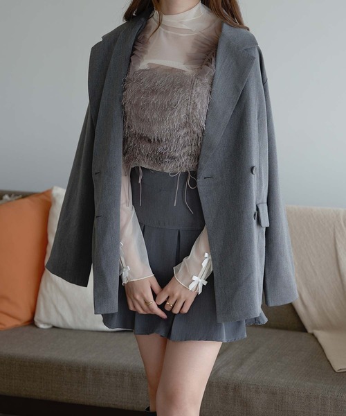 ⭐︎タグ付き新品⭐︎正規品⭐︎ポローラ　クロスチュールビスチェ Ambre Neige（アンブルネージュ）の「drawstring tulle bustier