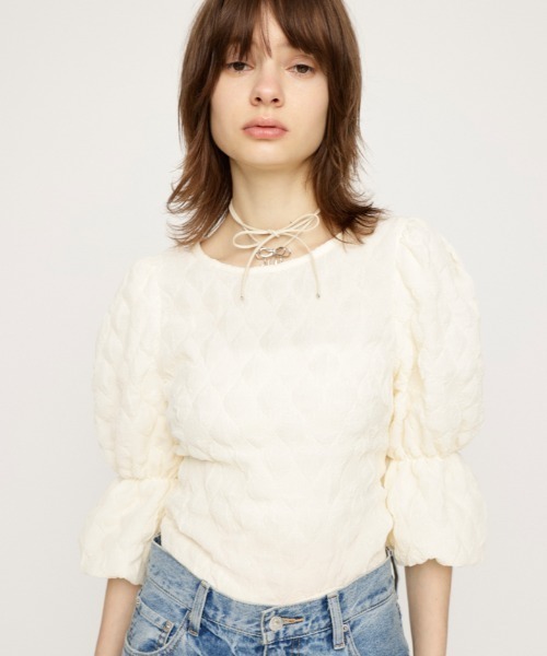 セール】PUFF SLEEVE CUT TOPS パフスリーブ カット トップス