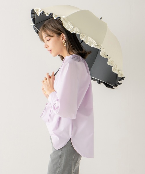 macocca(マコッカ)の「完全遮光 遮光率100% UVカット率100% 晴雨兼用 ショート傘 フリル 50cm(長傘・レディース・グレイッシュベージュ/モカ/オフホワイト/ブラック・FREE)」の1枚目の写真