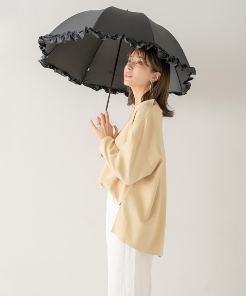 macocca(マコッカ)の「完全遮光 遮光率100% UVカット率100% 晴雨兼用 ショート傘 フリル 50cm(長傘・レディース・グレイッシュベージュ/モカ/オフホワイト/ブラック・FREE)」の3枚目の写真