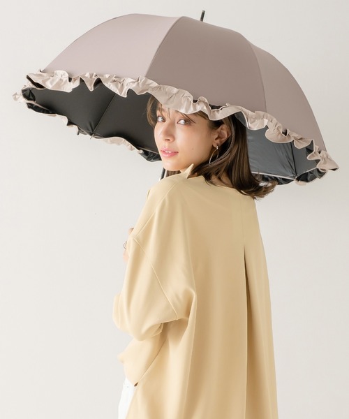 macocca(マコッカ)の「完全遮光 遮光率100% UVカット率100% 晴雨兼用 ショート傘 フリル 50cm(長傘・レディース・グレイッシュベージュ/モカ/オフホワイト/ブラック・FREE)」の4枚目の写真