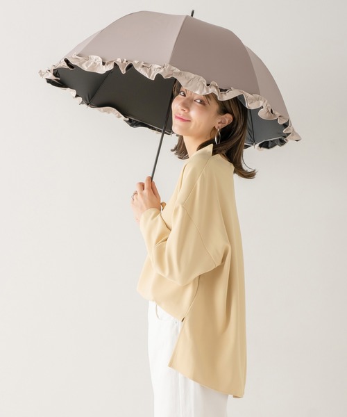macocca(マコッカ)の「完全遮光 遮光率100% UVカット率100% 晴雨兼用 ショート傘 フリル 50cm(長傘・レディース・グレイッシュベージュ/モカ/オフホワイト/ブラック・FREE)」の18枚目の写真