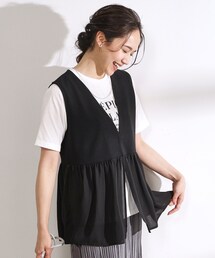 ◆【2点セット】大人のフェミニンカジュアルに　ペプラムジレ＋ロゴTシャツ