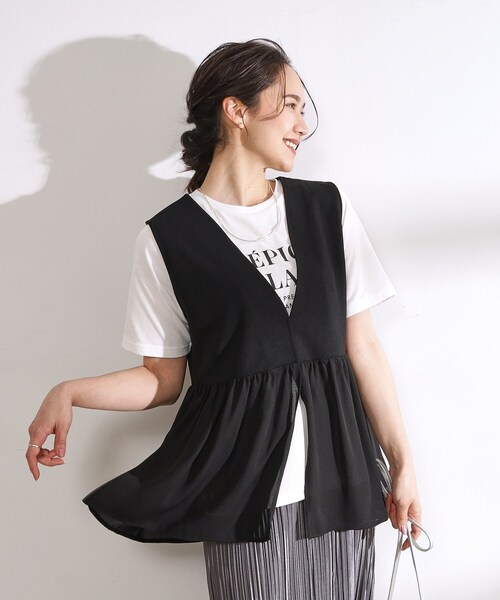 DRESKIP（ドレスキップ）の「◆【2点セット】大人のフェミニンカジュアルに　ペプラムジレ＋ロゴTシャツ（その他トップス・レディース・ブルー/カーキ/ブラック・04/03/02）」の5枚目の写真