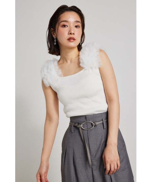 ニット セーター ショルダーチュールコンビニットトップス(2) サマーニット 夏服 ノースリーブトップス レディース セール】ショルダーチュールコンビニットトップス② サマー